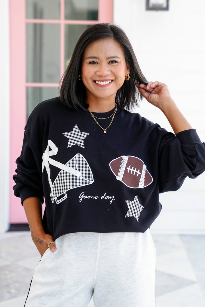 Patchwork Game Day Long Sleeve Pullover Sweatshirt