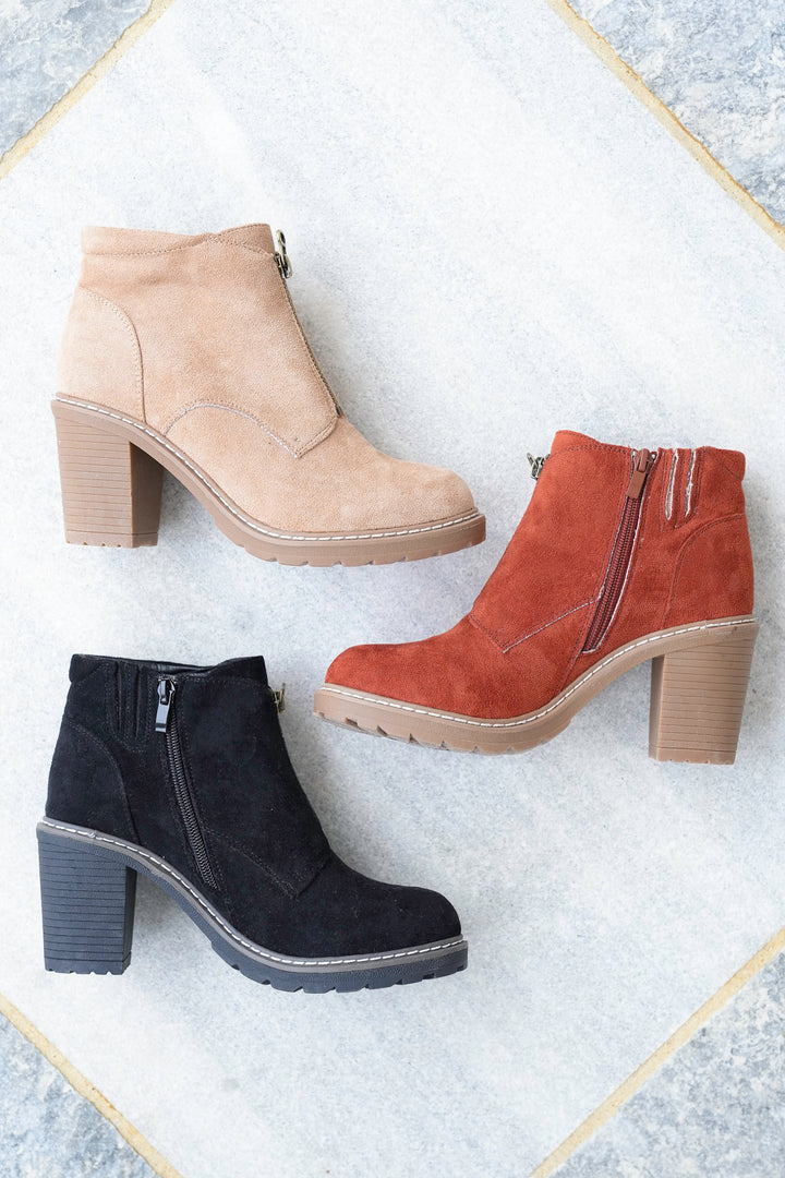 Corky's "Graham Cracker" Vegan Suede Ankle Booties with Block Heel