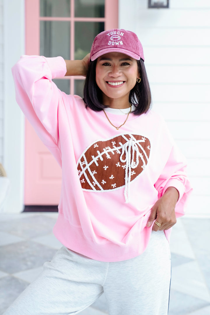 Pink Long Sleeve Round Neck Sweatshirt with Football Detail
