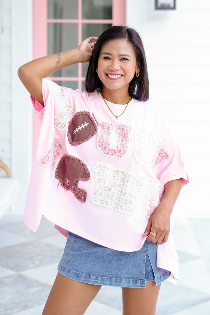 Short Sleeve "Touch Down" Patchwork Top