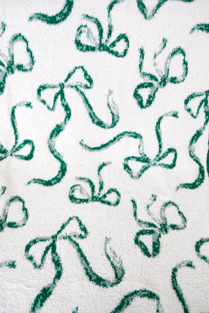 White and Green Ribbons Plush Fuzzy Blanket