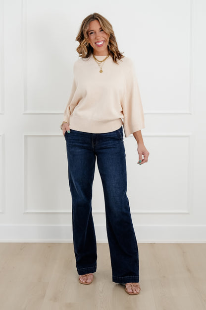 Wide 3/4 Dolman Sleeve Crew Neck Sweater
