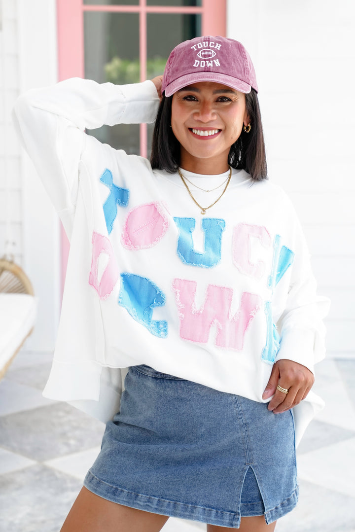 White Long Sleeve Color Block "Touchdown" Top