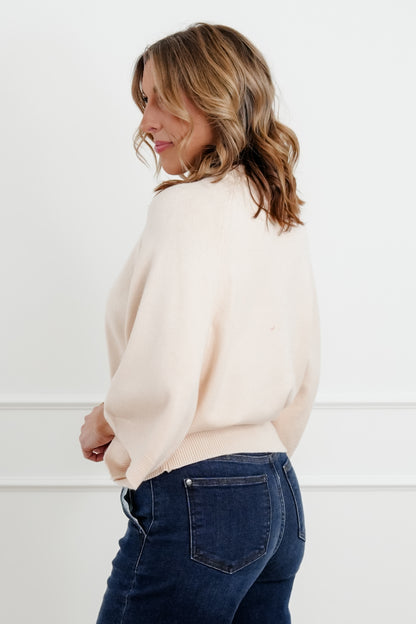Wide 3/4 Dolman Sleeve Crew Neck Sweater