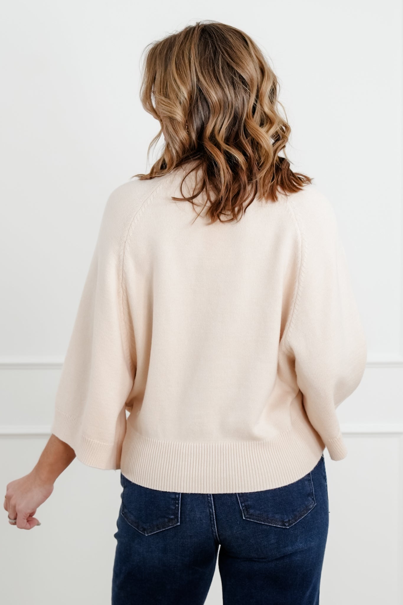 Wide 3/4 Dolman Sleeve Crew Neck Sweater