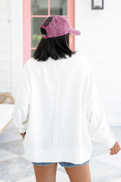 White Long Sleeve Color Block "Touchdown" Top