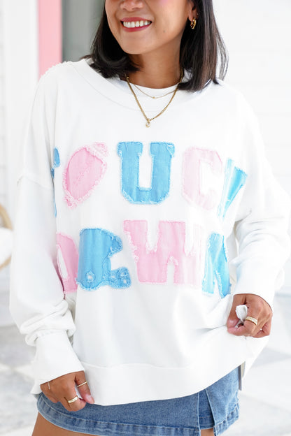White Long Sleeve Color Block "Touchdown" Top