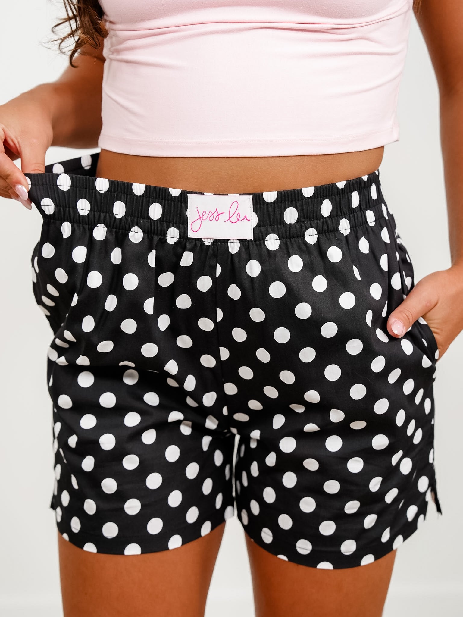 Plus/Reg Black Polka Dot Elastic Waist Boxer Shorts - Freckled Poppy