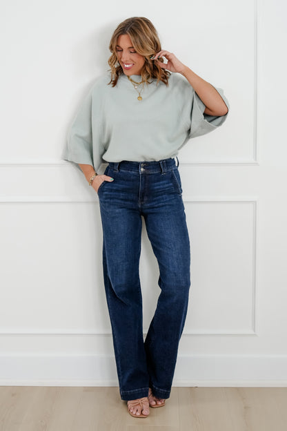 Wide 3/4 Dolman Sleeve Crew Neck Sweater