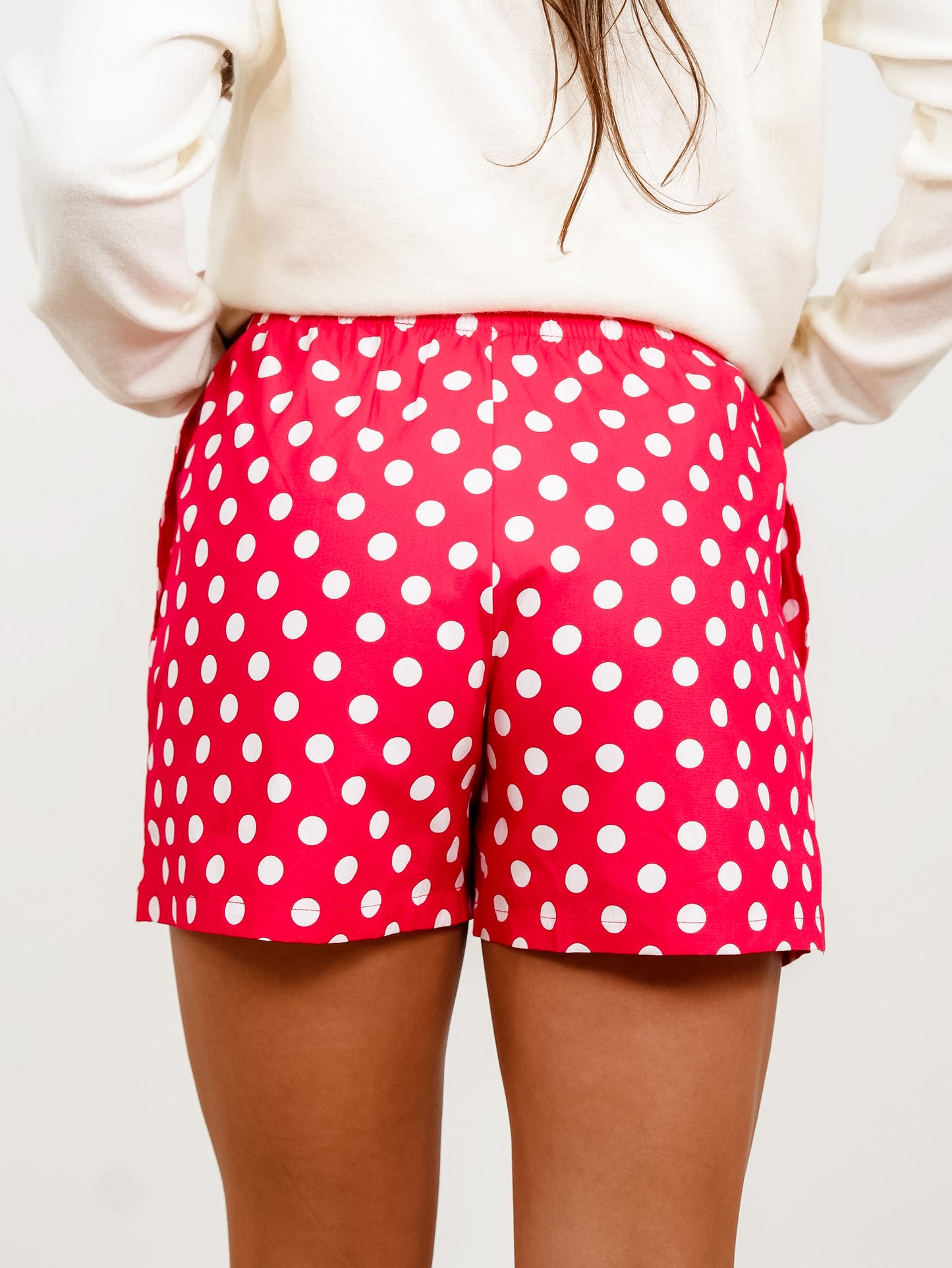 Plus/Reg Red Polka Dot Elastic Waist Boxer Shorts - Freckled Poppy