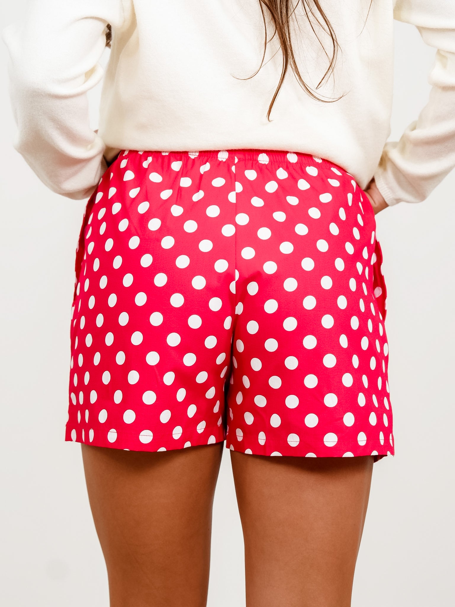 Plus/Reg Red Polka Dot Elastic Waist Boxer Shorts - Freckled Poppy
