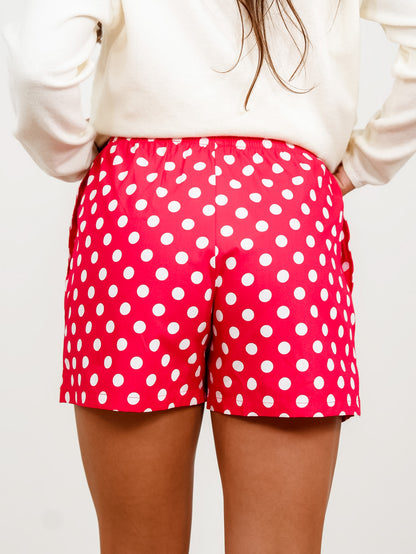 Plus/Reg Red Polka Dot Elastic Waist Boxer Shorts - Freckled Poppy