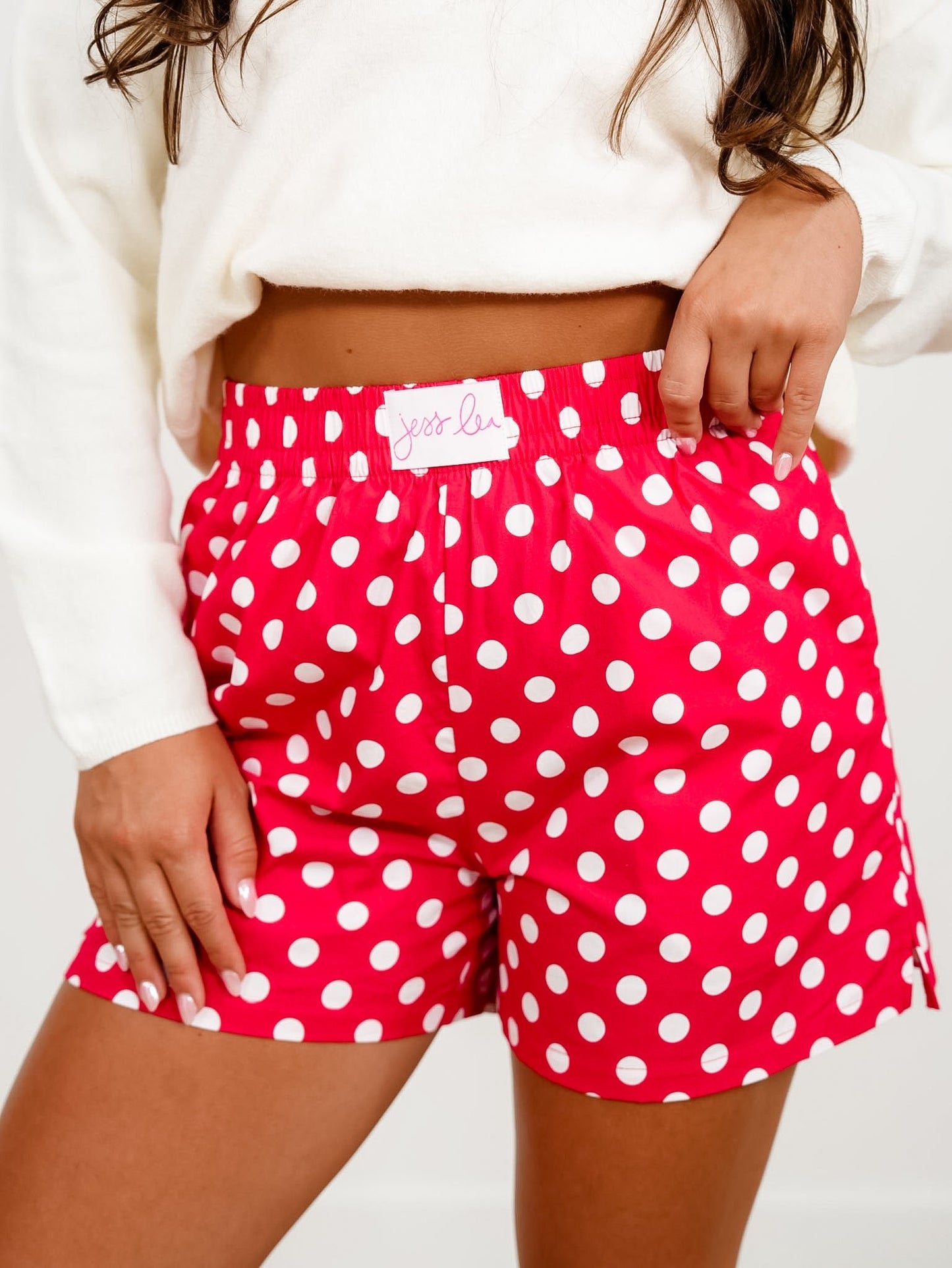 Plus/Reg Red Polka Dot Elastic Waist Boxer Shorts - Freckled Poppy