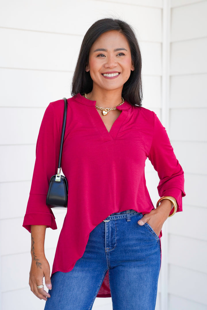Door Buster! Plus/Reg Solid 3/4 Bell Sleeve Tunic Top