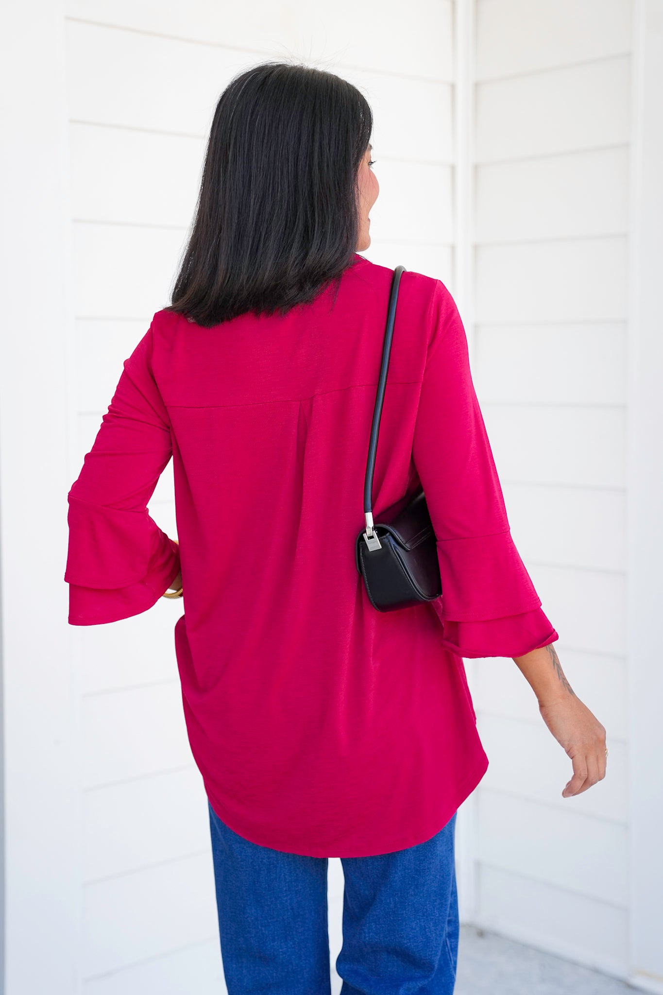 Door Buster! Plus/Reg Solid 3/4 Bell Sleeve Tunic Top