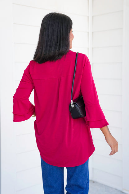 Door Buster! Plus/Reg Solid 3/4 Bell Sleeve Tunic Top