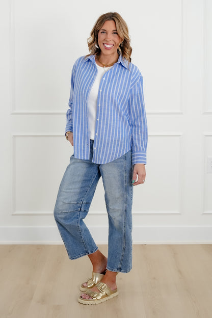 Striped Long Sleeve Button Down Top