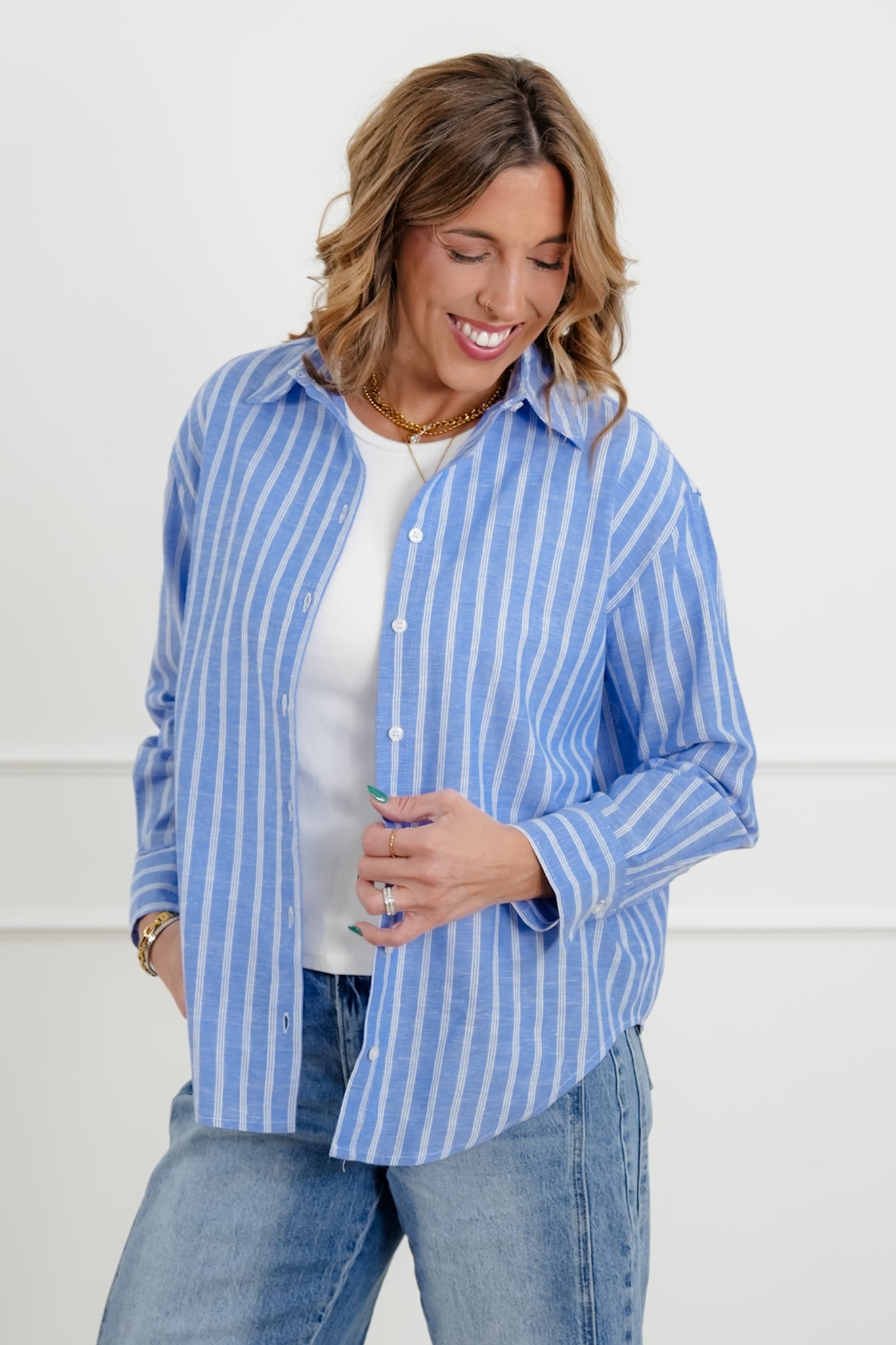 Striped Long Sleeve Button Down Top