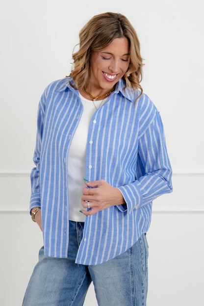 Striped Long Sleeve Button Down Top