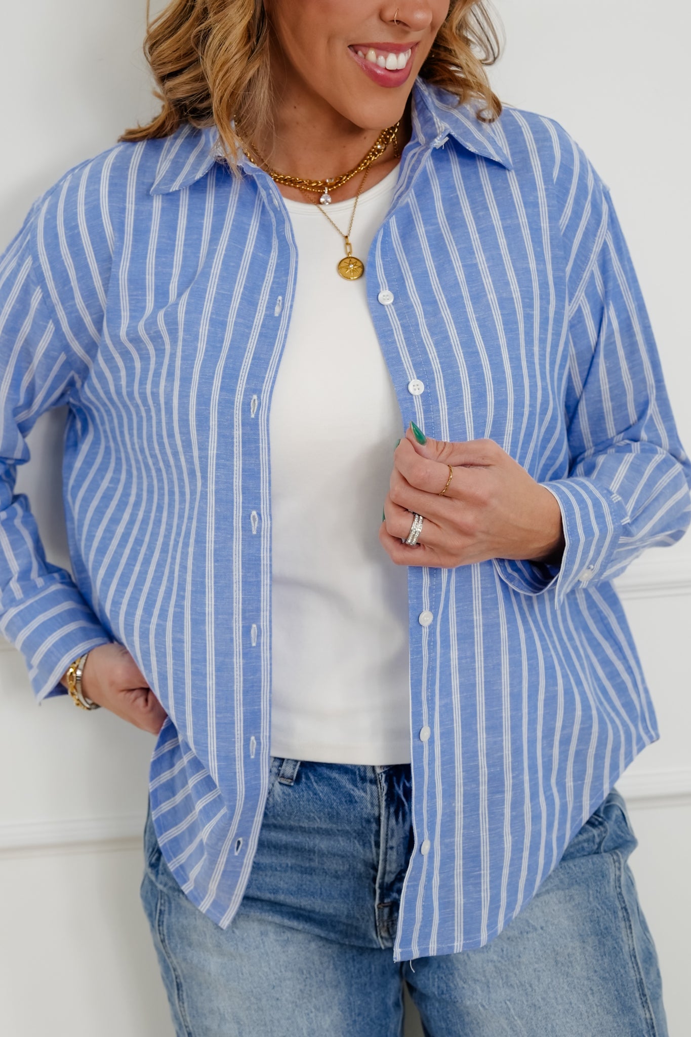 Striped Long Sleeve Button Down Top