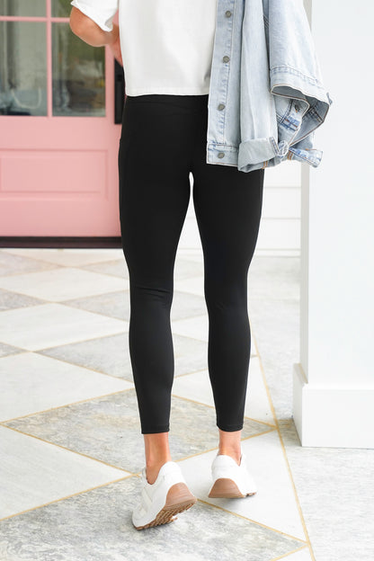 Plus/Reg Black High Waist Activewear Leggings with Pockets