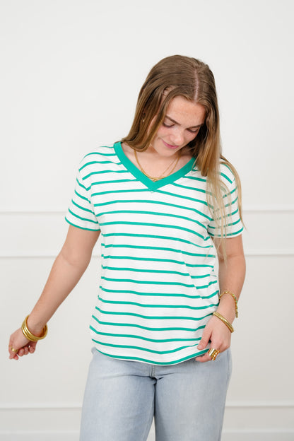 Door Buster! Plus/Reg Zenana Striped V Neck Tee Shirts