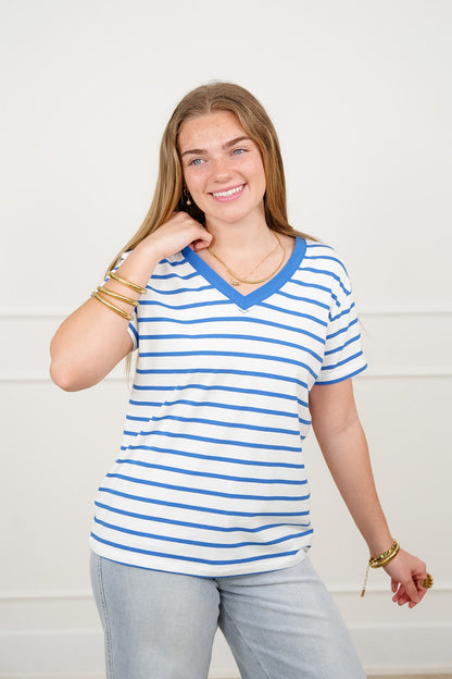 Door Buster! Plus/Reg Zenana Striped V Neck Tee Shirts