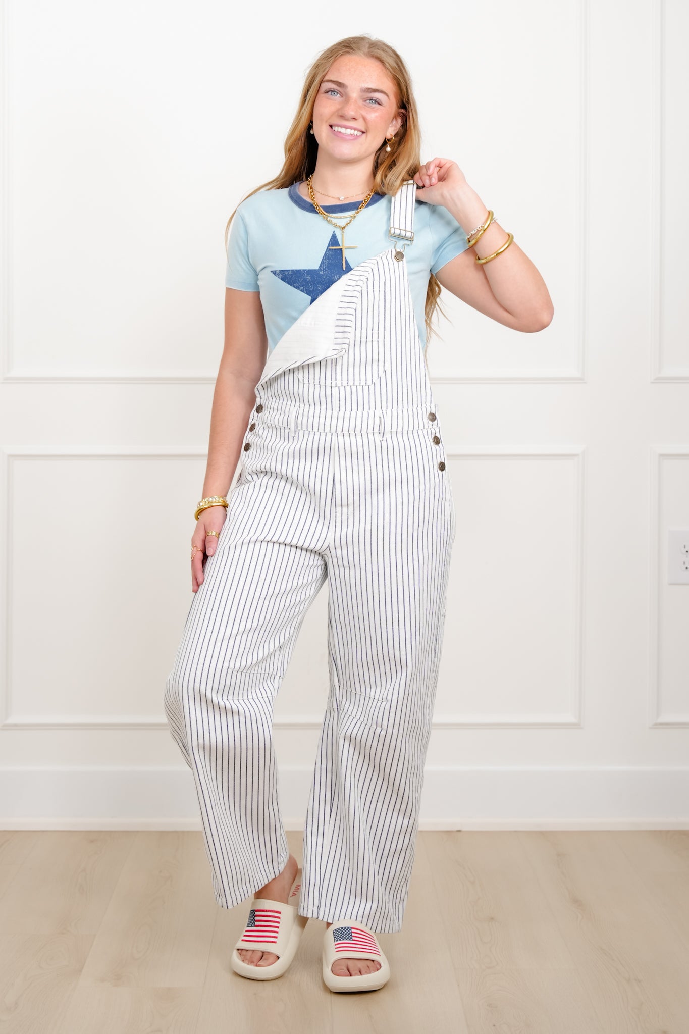 Rope Stripe Print Barrel Pants Overall
