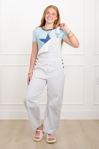 Rope Stripe Print Barrel Pants Overall