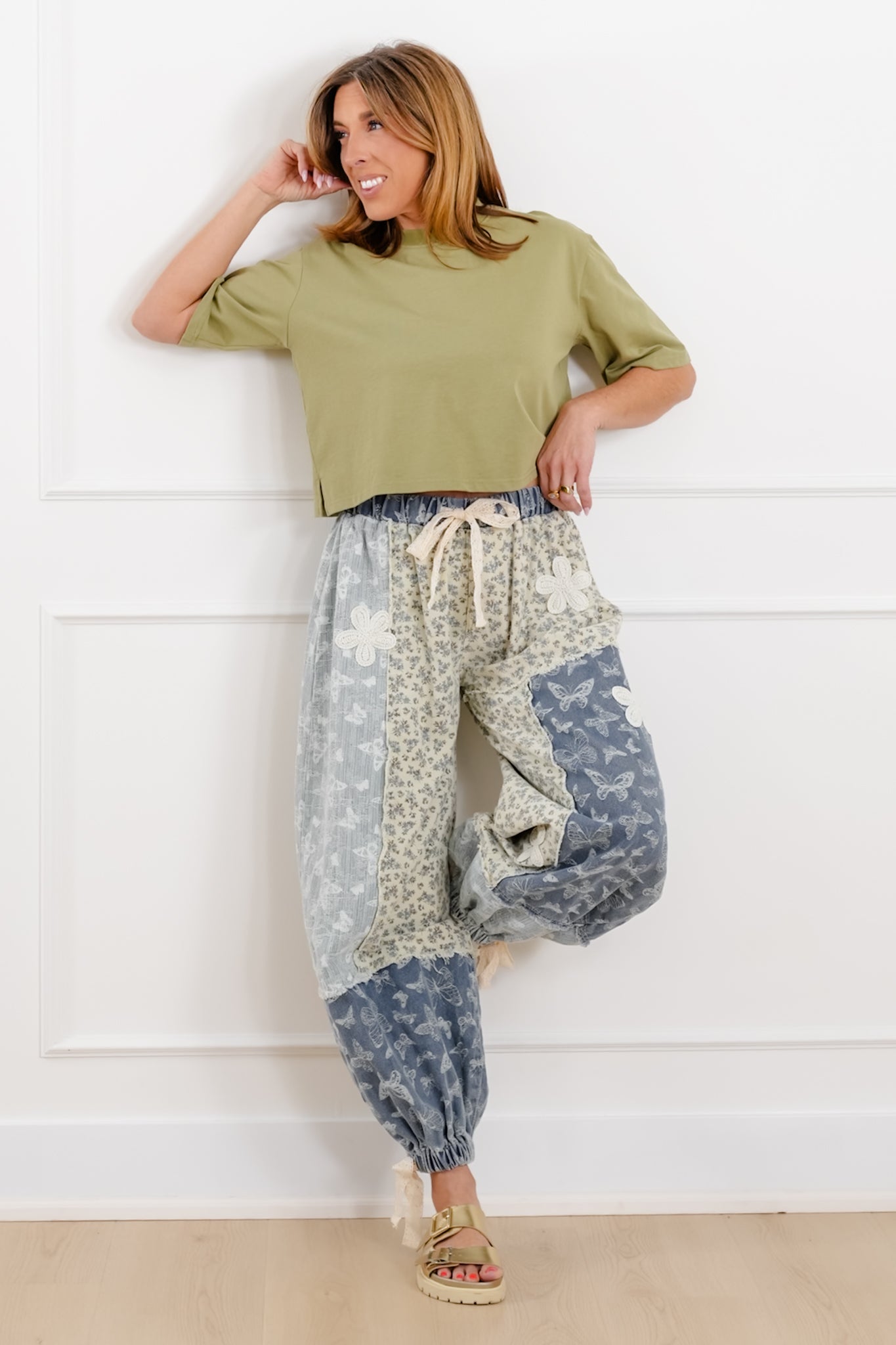 POL Butterfly Patchwork Elastic Waist Jogger Pants