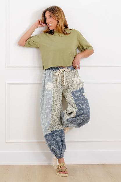 POL Butterfly Patchwork Elastic Waist Jogger Pants