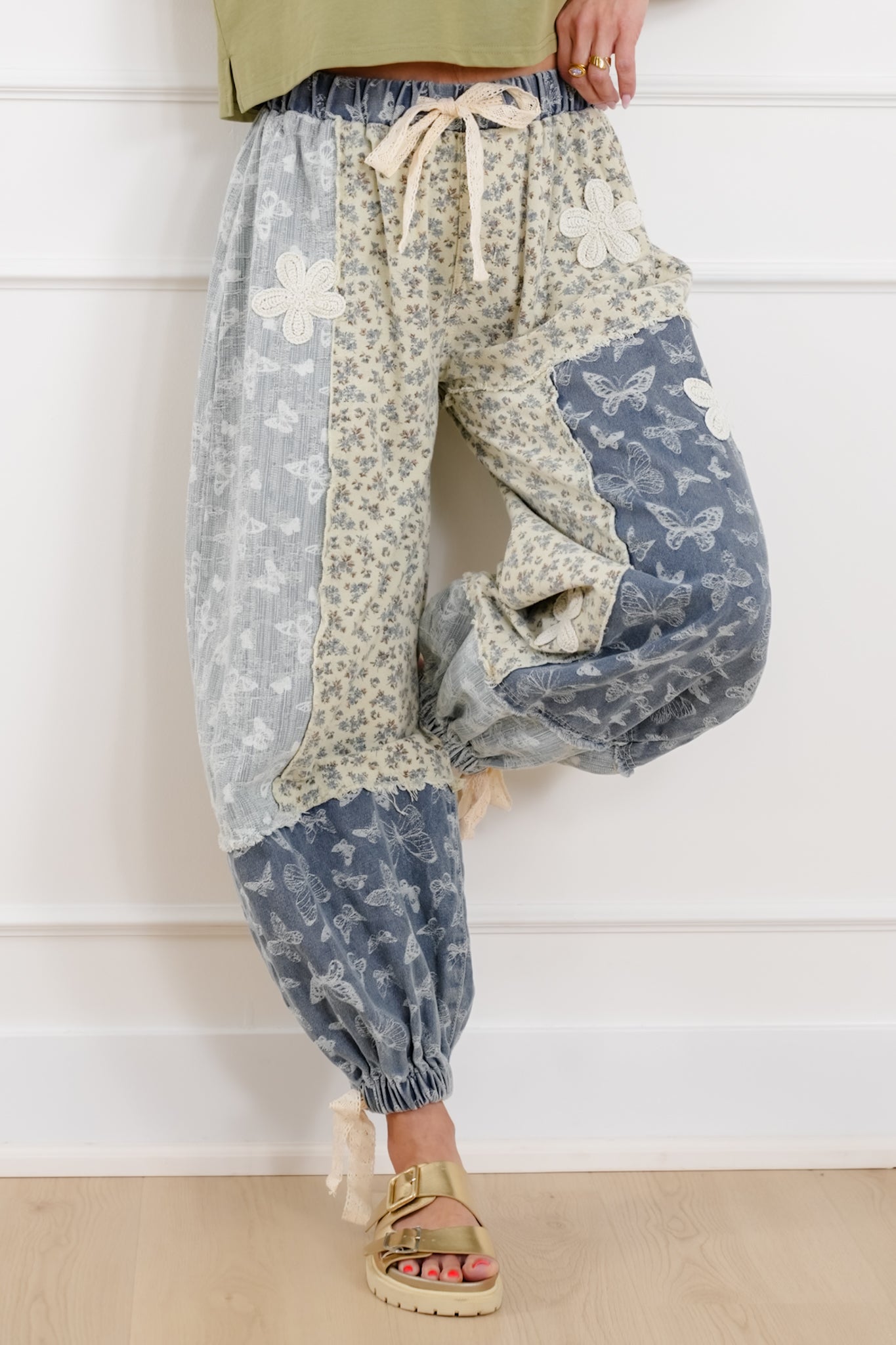 POL Butterfly Patchwork Elastic Waist Jogger Pants