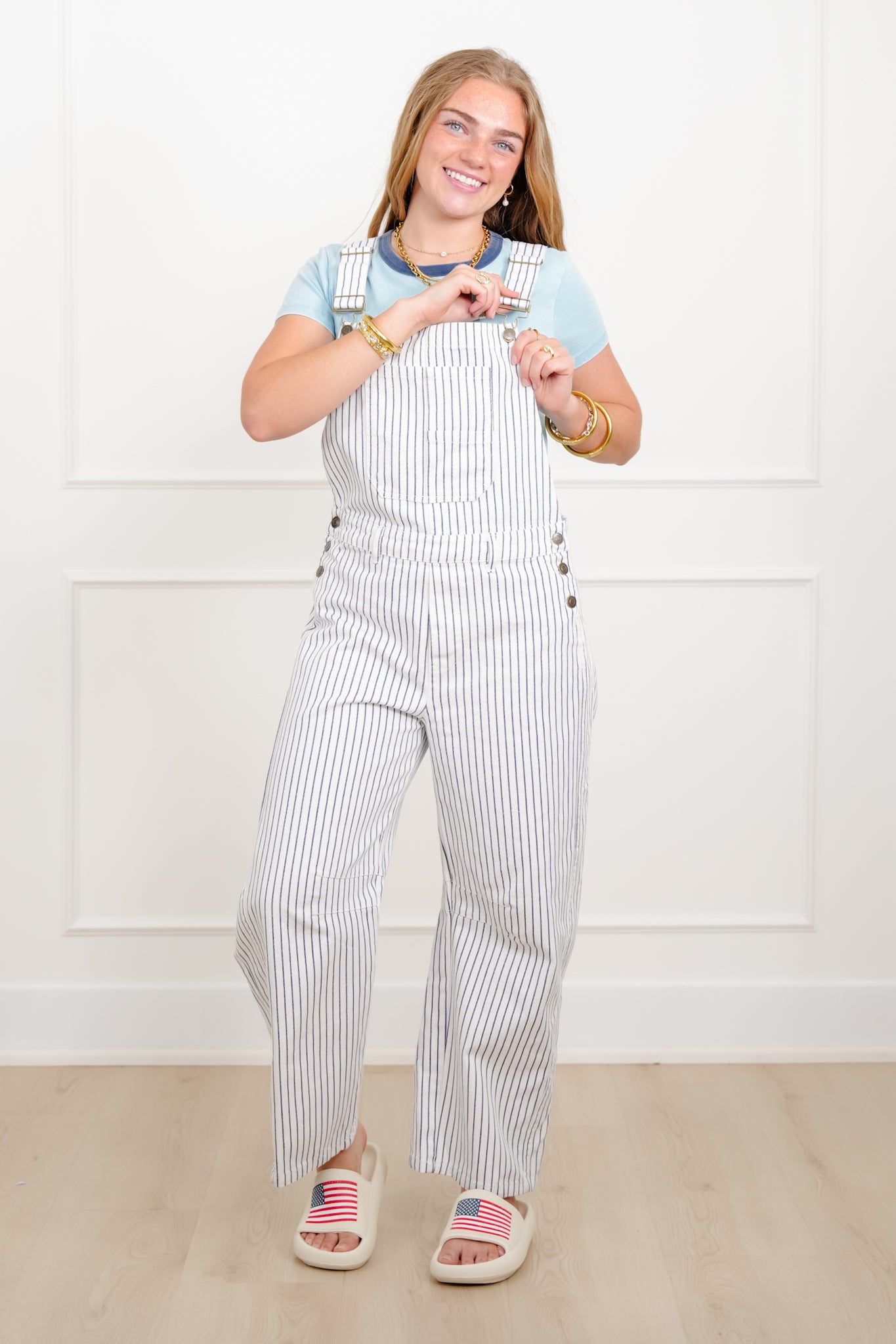 Rope Stripe Print Barrel Pants Overall