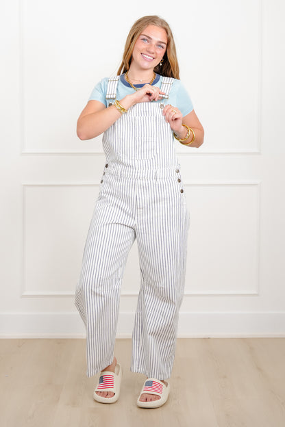 Rope Stripe Print Barrel Pants Overall