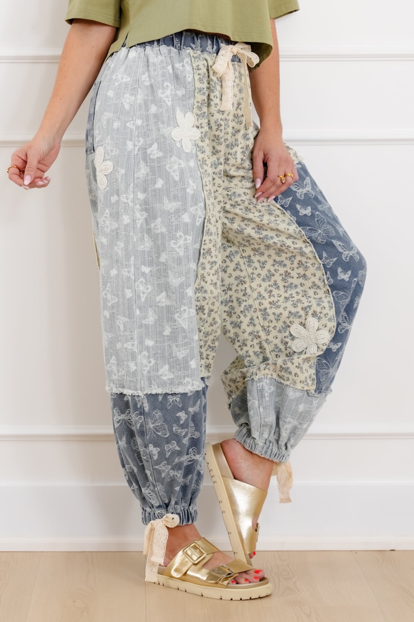 POL Butterfly Patchwork Elastic Waist Jogger Pants