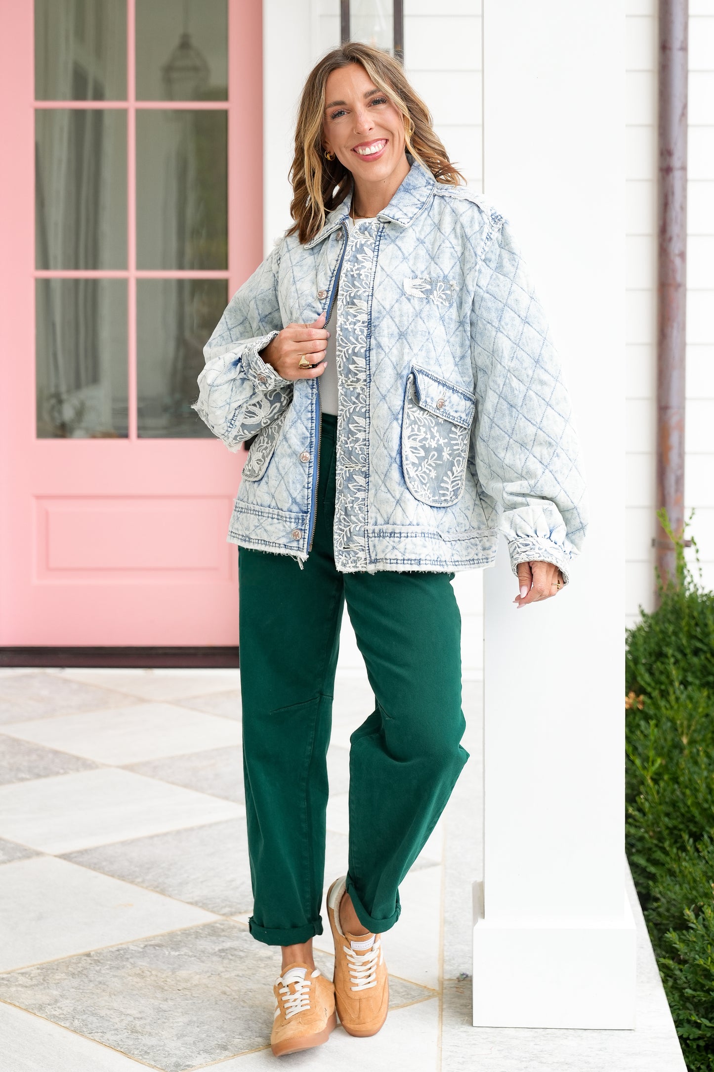 POL Light Wash Long Sleeve Zip Up Jacket