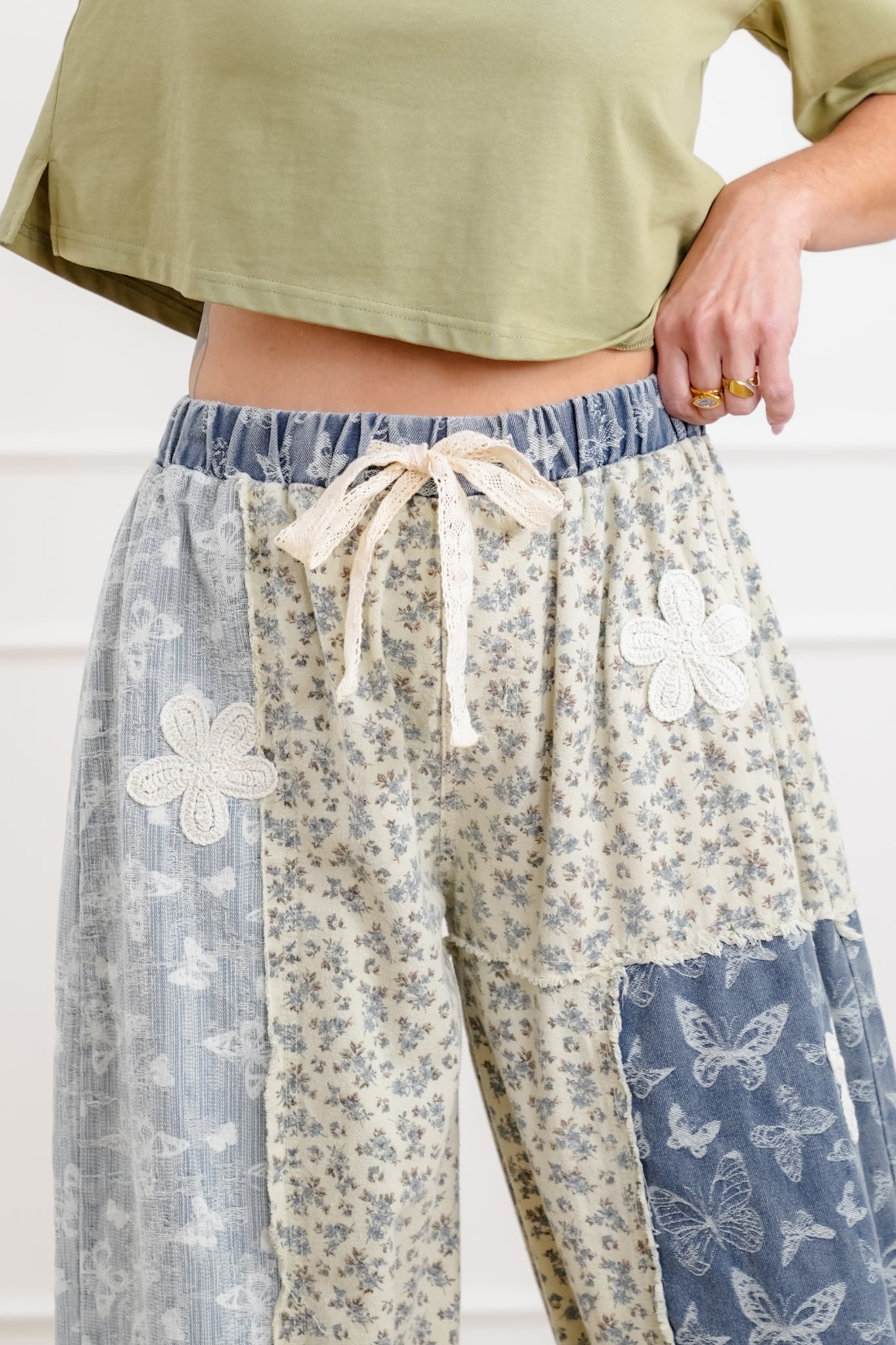 POL Butterfly Patchwork Elastic Waist Jogger Pants