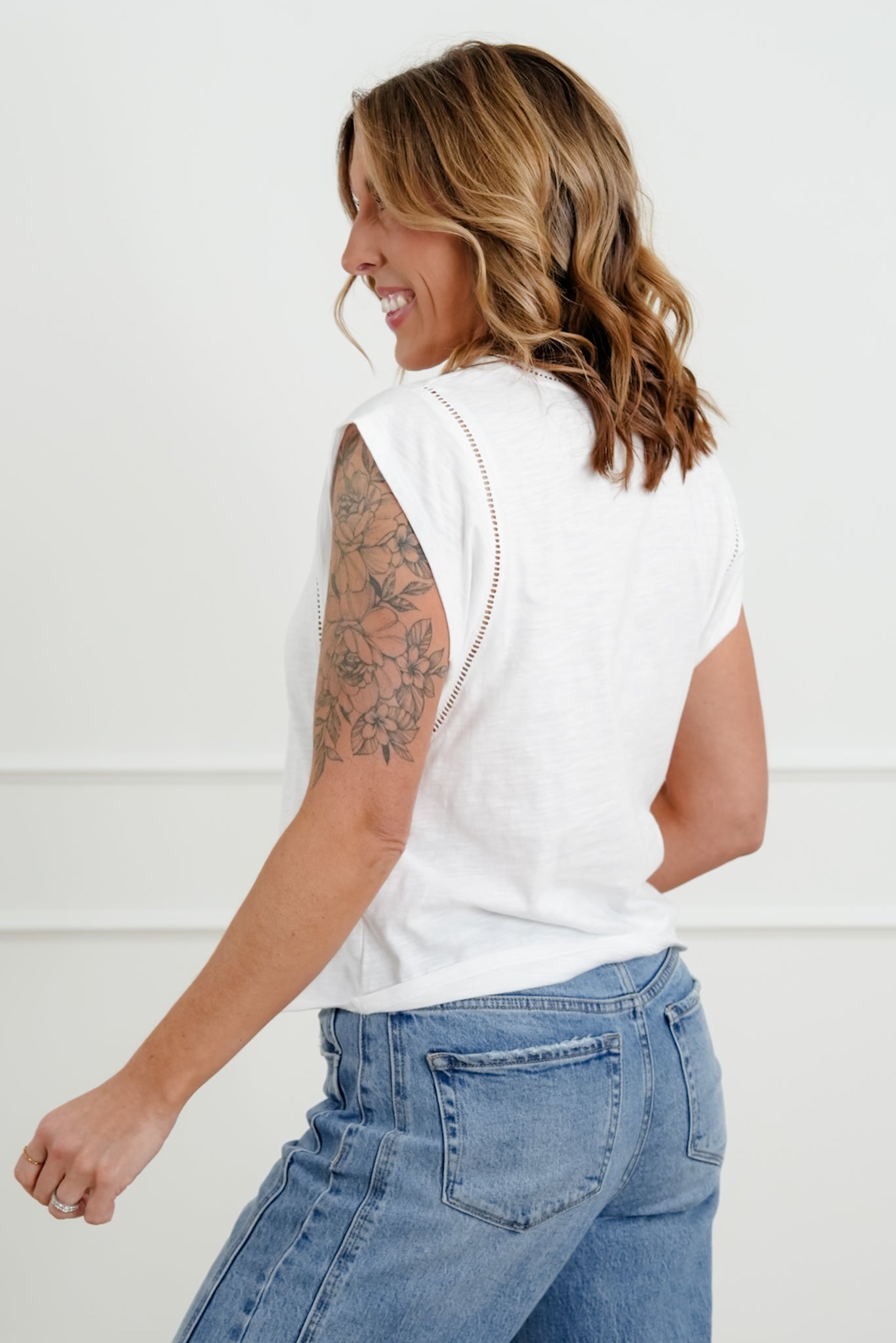 White Short Sleeve Top with Open Trim – Freckled Poppy