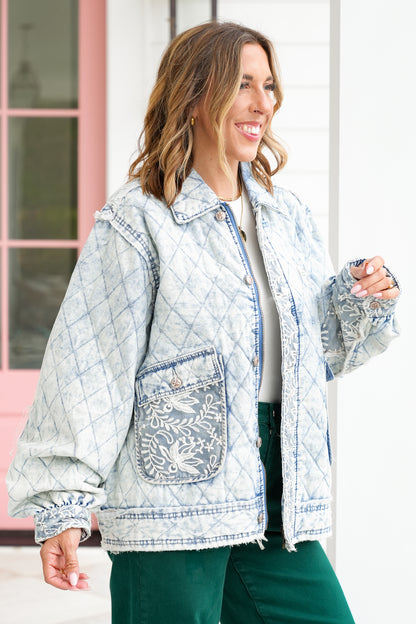 POL Light Wash Long Sleeve Zip Up Jacket