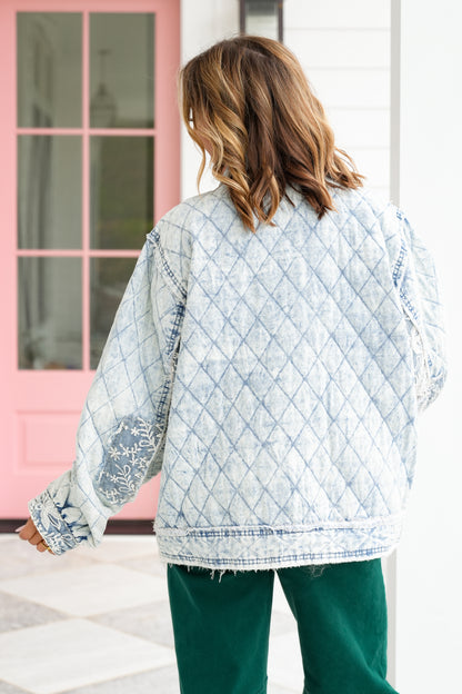 POL Light Wash Long Sleeve Zip Up Jacket