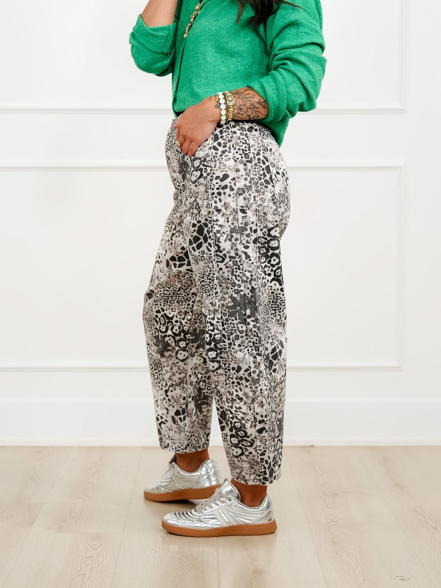 Animal Print High Waist Barrel Twill Pants