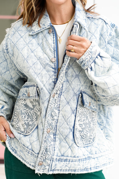 POL Light Wash Long Sleeve Zip Up Jacket