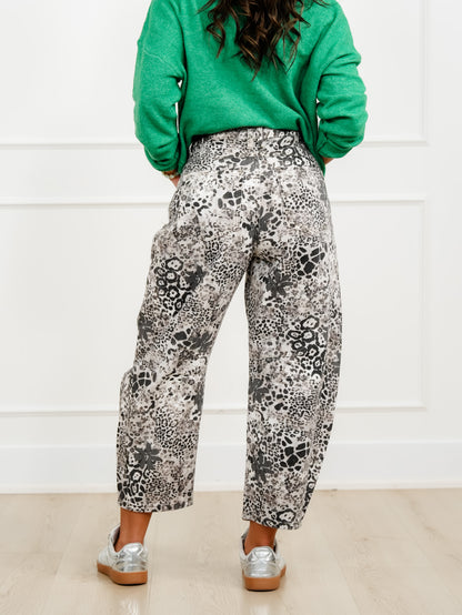 Animal Print High Waist Barrel Twill Pants