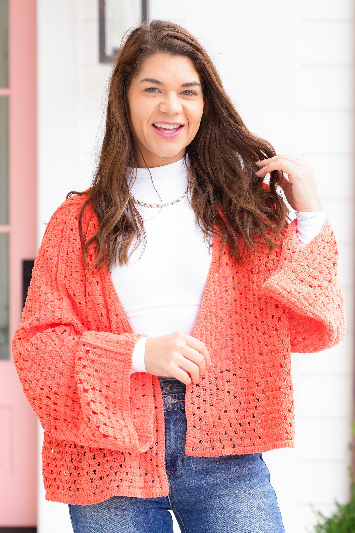 POL Crochet Long Sleeve Open Cardigan Sweater