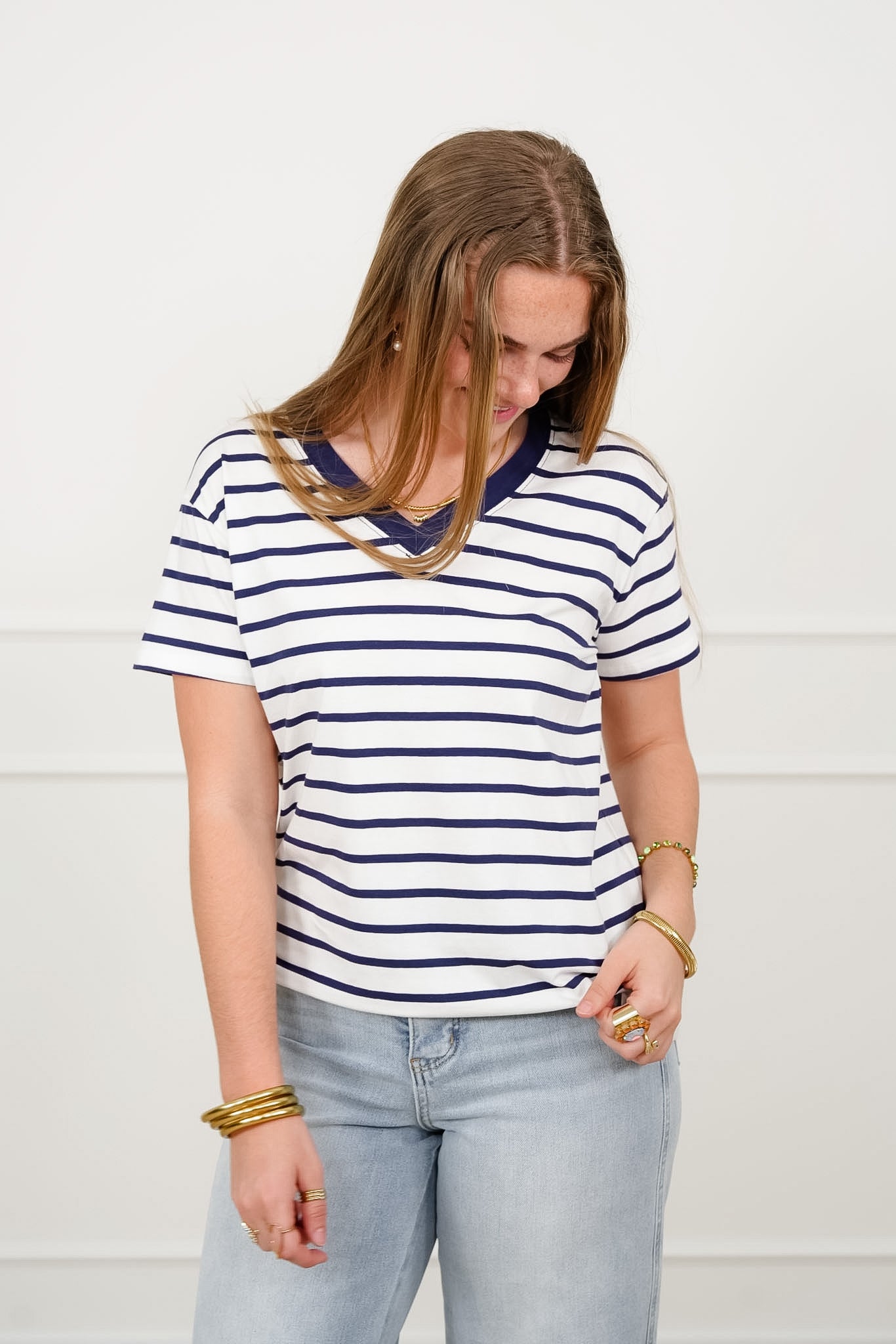 Door Buster! Plus/Reg Zenana Striped V Neck Tee Shirts