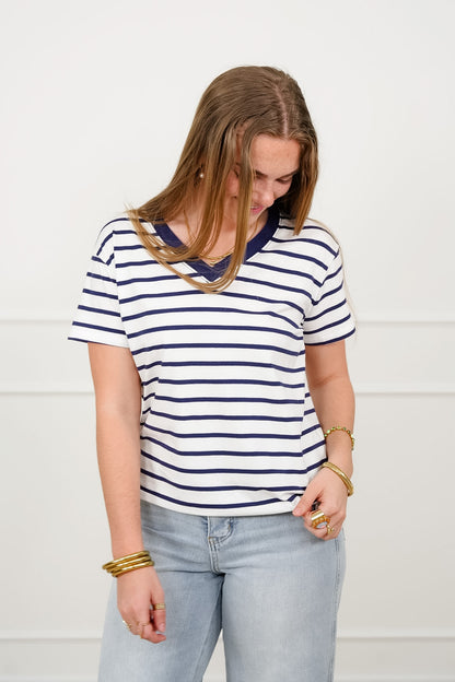 Door Buster! Plus/Reg Zenana Striped V Neck Tee Shirts