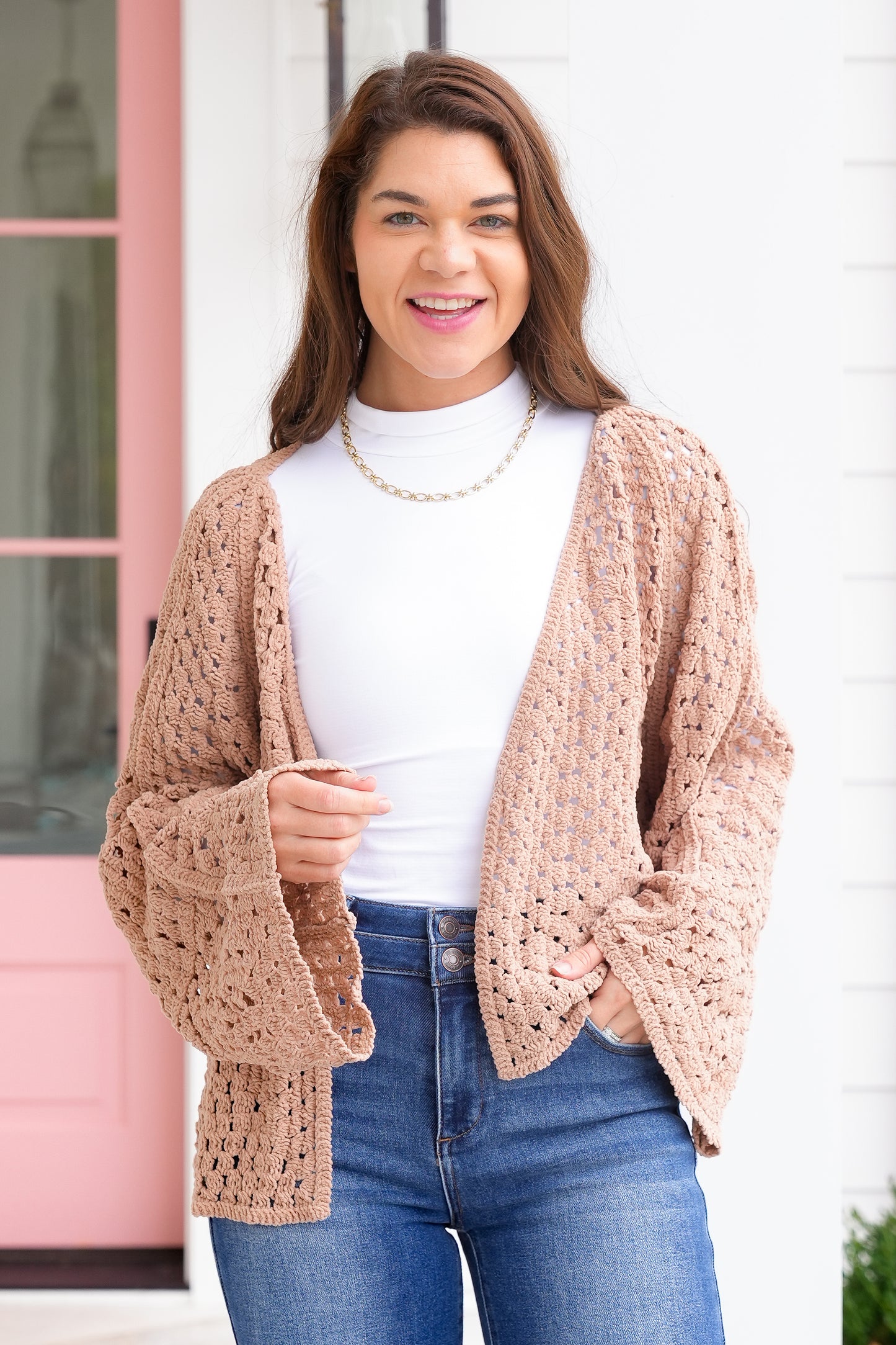 POL Crochet Long Sleeve Open Cardigan Sweater