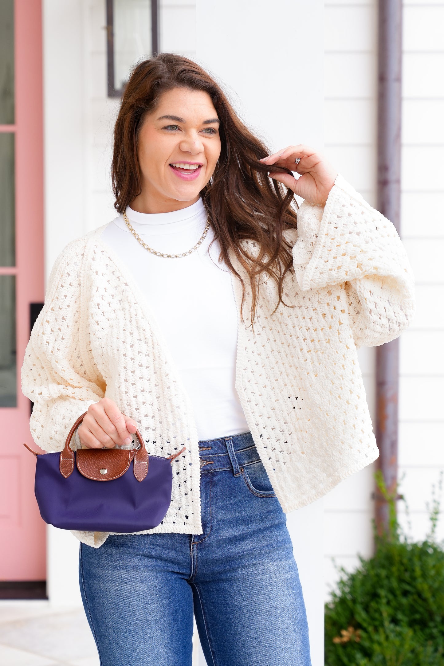 POL Crochet Long Sleeve Open Cardigan Sweater