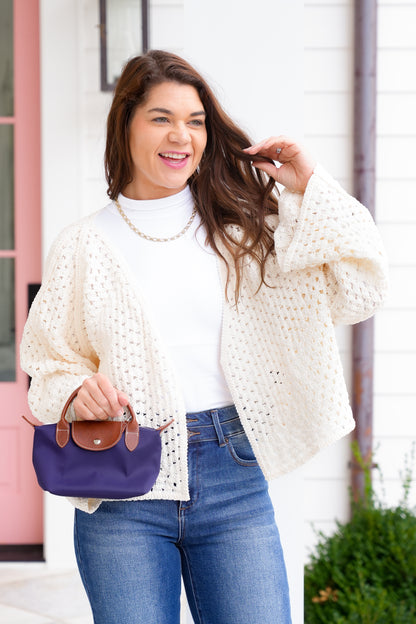 POL Crochet Long Sleeve Open Cardigan Sweater