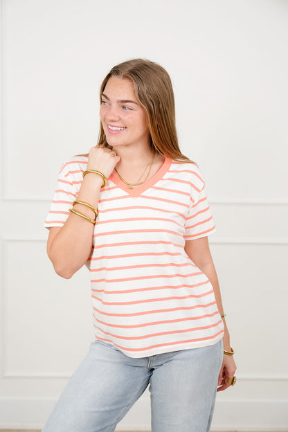 Door Buster! Plus/Reg Zenana Striped V Neck Tee Shirts